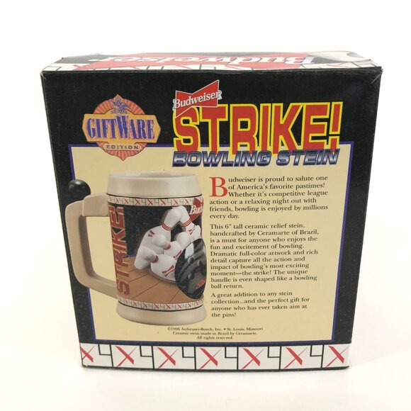 Budweiser Bowling Beer Stein Anheuser Busch 1996 Strike! Mug Cup - Picture 10 of 11